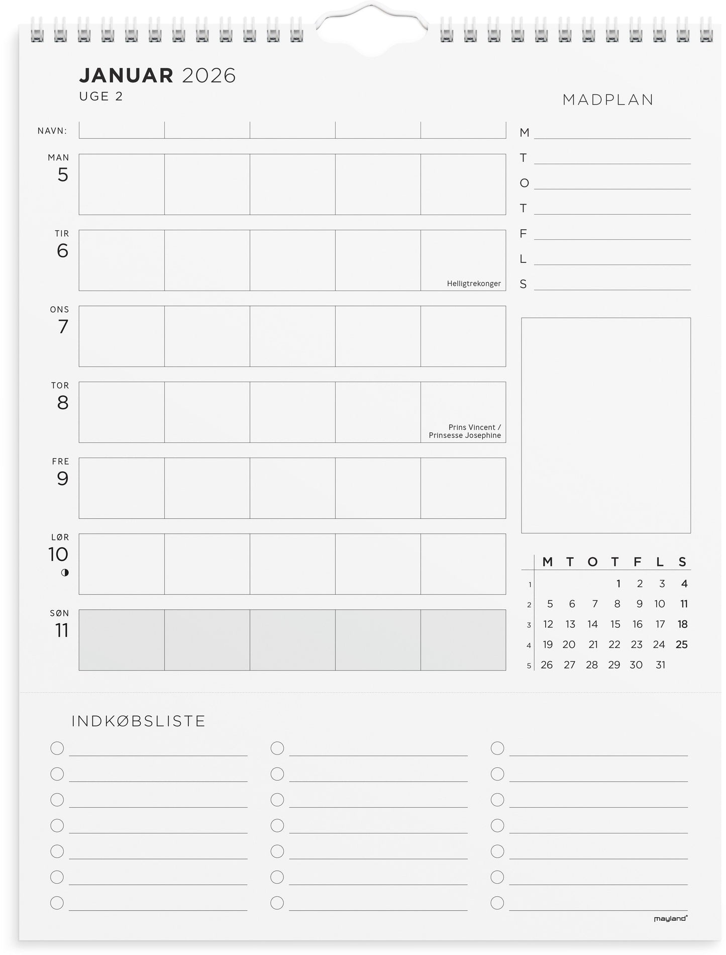 FAMILIEKALENDER UGEPLAN M. LISTER 2026