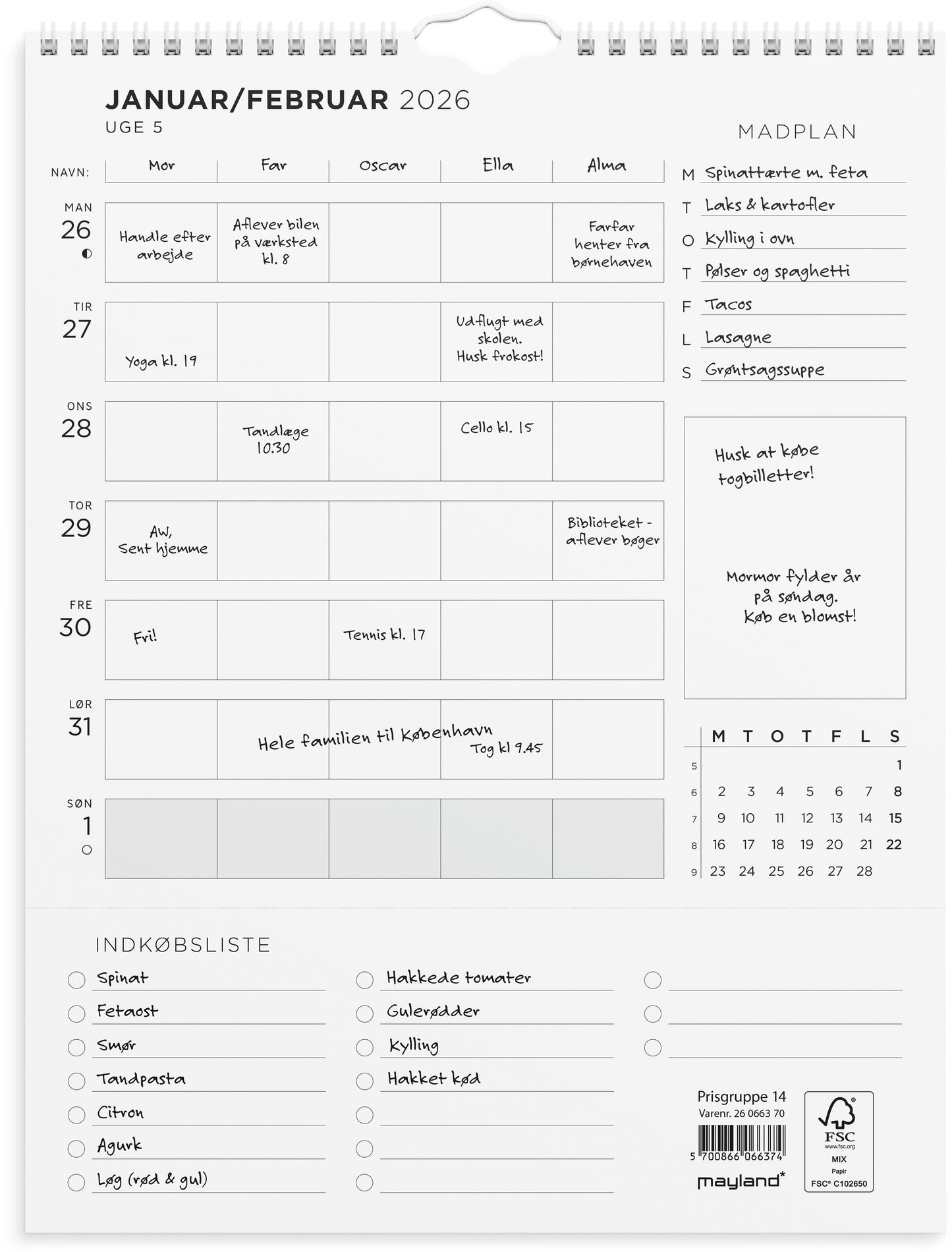 FAMILIEKALENDER UGEPLAN M. LISTER 2026