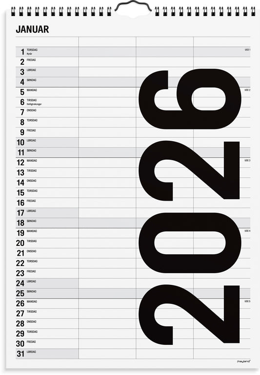 FAMILIEKALENDER BLACK AND WHITE 3 KOL. 2026