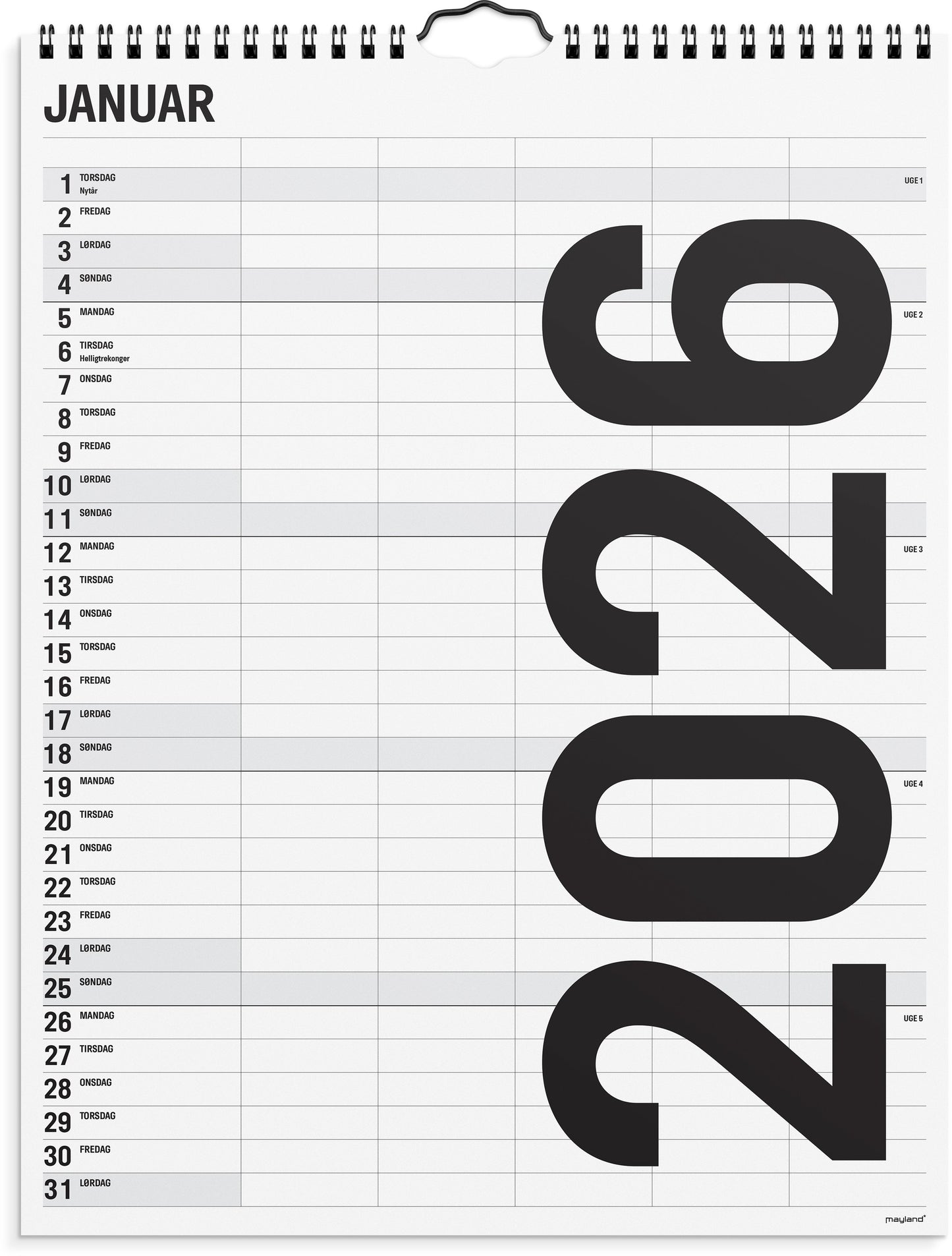FAMILIEKALENDER BLACK AND WHITE 5 KOL. 2026