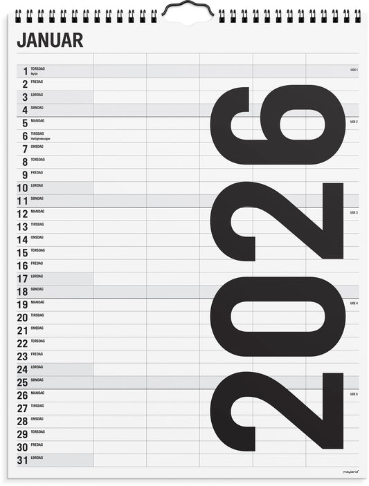 FAMILIEKALENDER BLACK AND WHITE 5 KOL. 2026