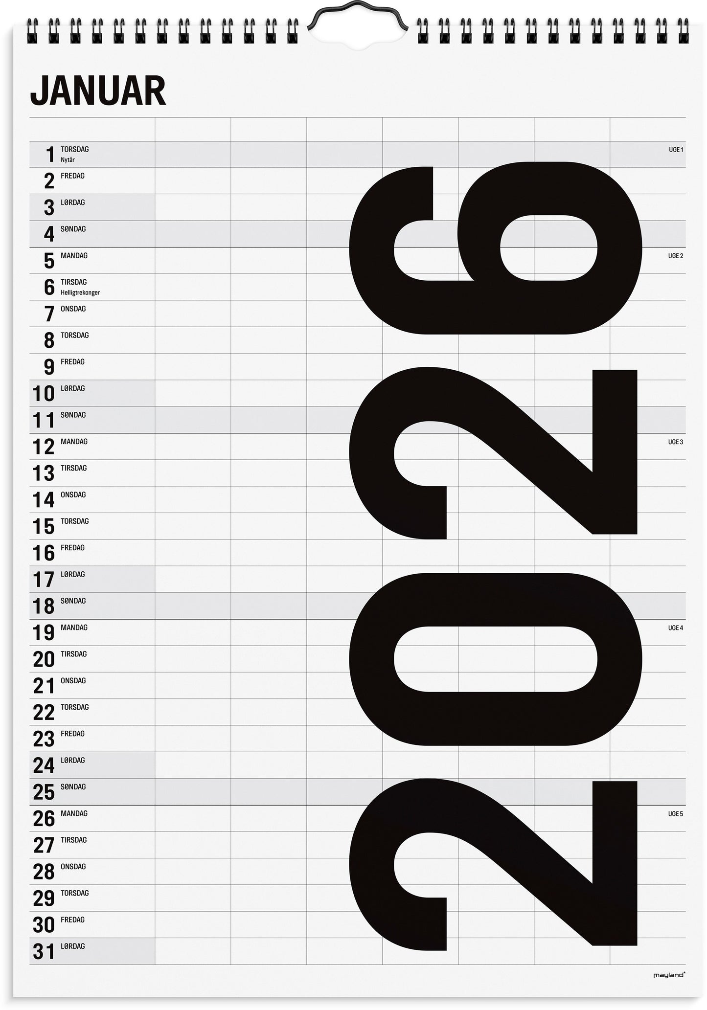 FAMILIEKALENDER BLACK AND WHITE 7 KOL. 2026