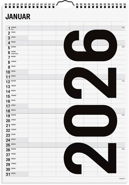 FAMILIEKALENDER BLACK AND WHITE 7 KOL. 2026