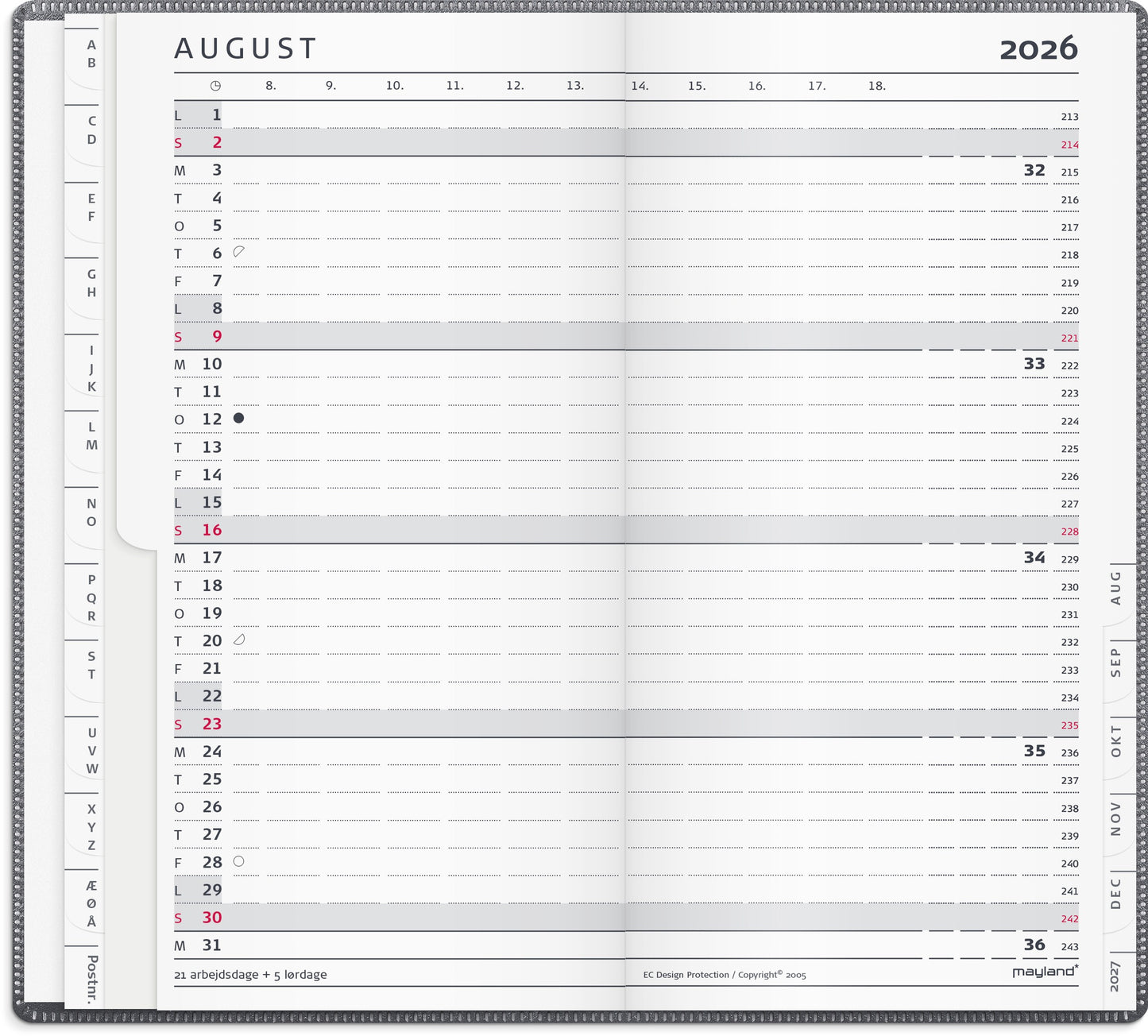 INDEX PLANNER MÅNEDSKALENDER MØRKEGRÅ PP-PLAST 2026
