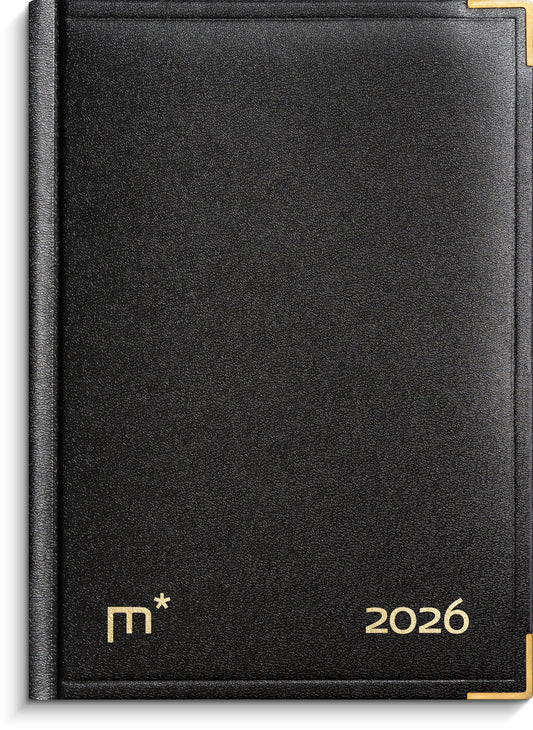 ÅRBOG DAGKALENDER SORT KUNSTSKIND INDBUNDET 2026