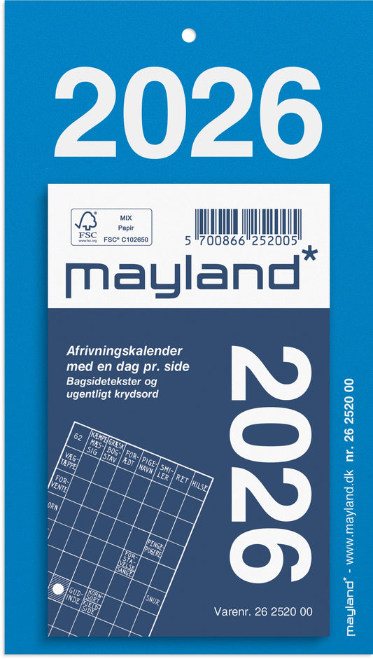 AFRIVNINGSKALENDER M/BAGSIDETEKST 2026