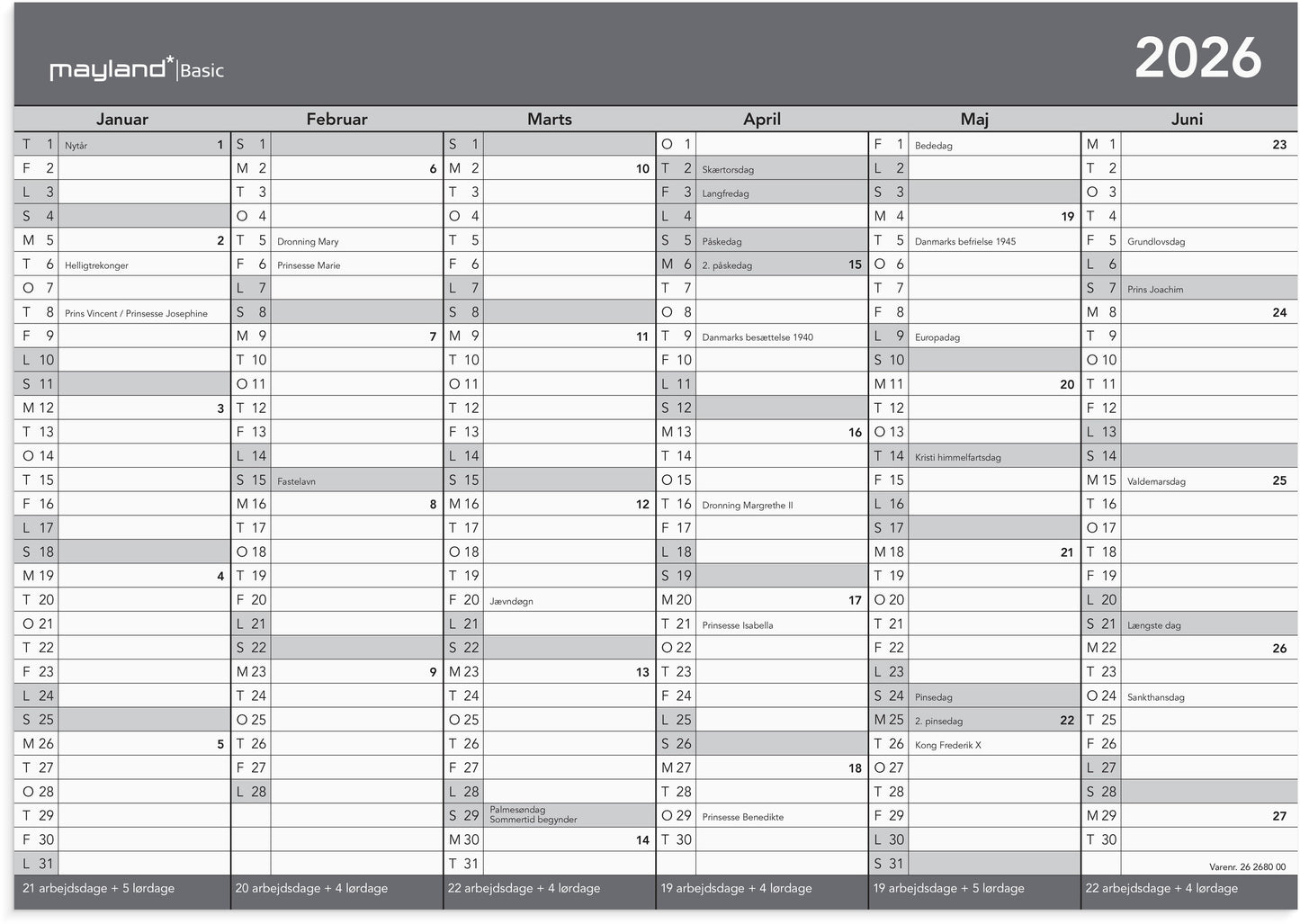 BASIC KONTORKALENDER A4 2026