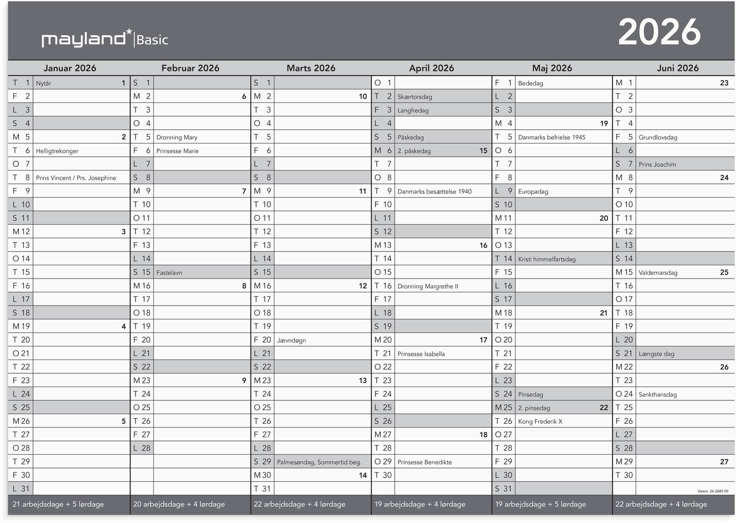 BASIC KONTORKALENDER A3 2026