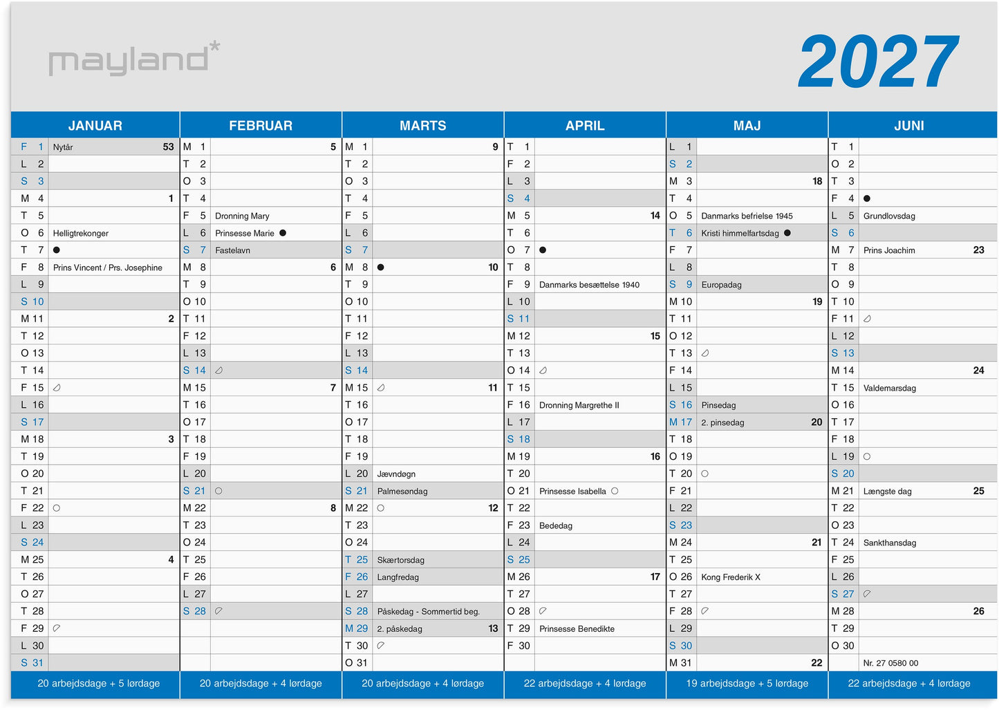 KONTORKALENDER KLASSISK A5 2027