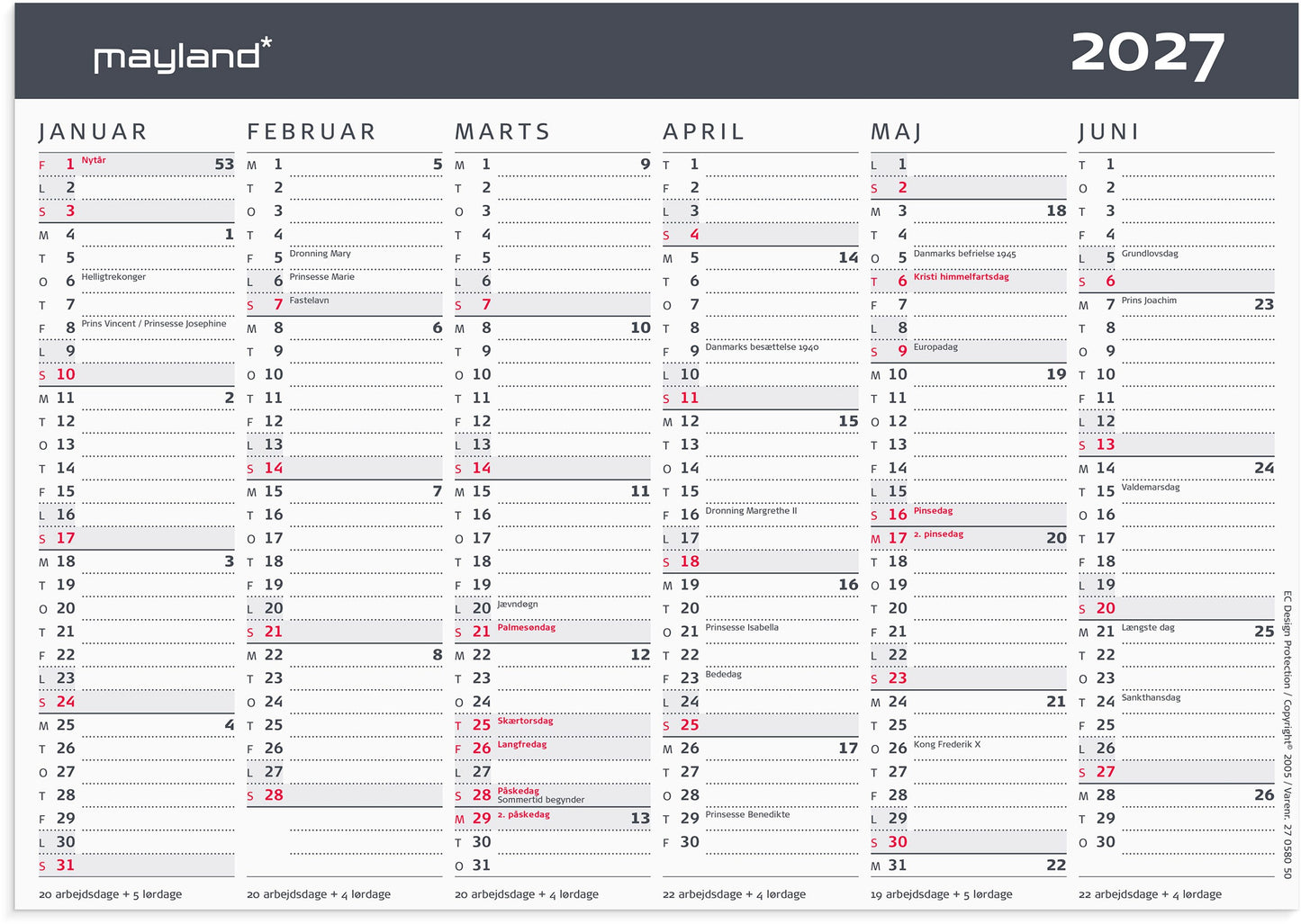 KONTORKALENDER MODERNE A5 2027