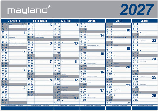 KÆMPEKALENDER 2X6 MDR. PAPIR 2027 (I PLASTPOSE)