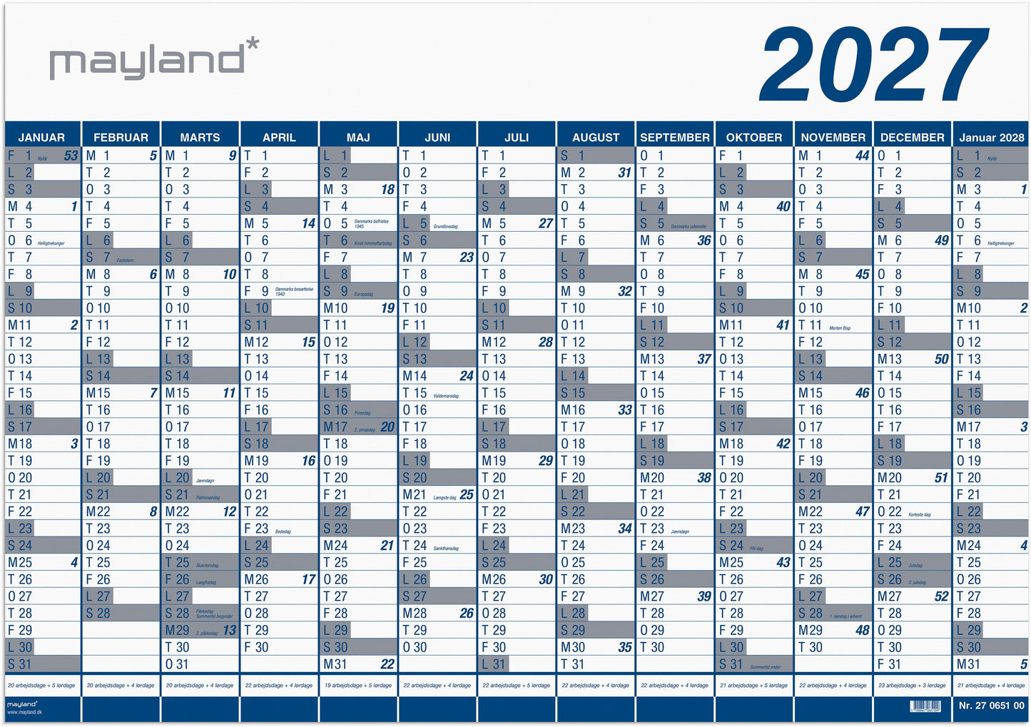 KÆMPEKALENDER 1X13 MDR. PP-PLAST 2027 (I PLASTPOSE)