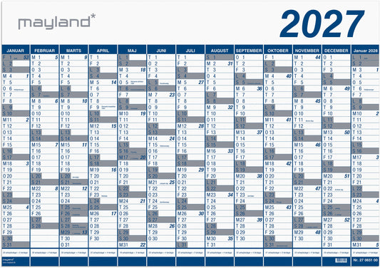 KÆMPEKALENDER 1X13 MDR. PP-PLAST 2027 (I PLASTPOSE)