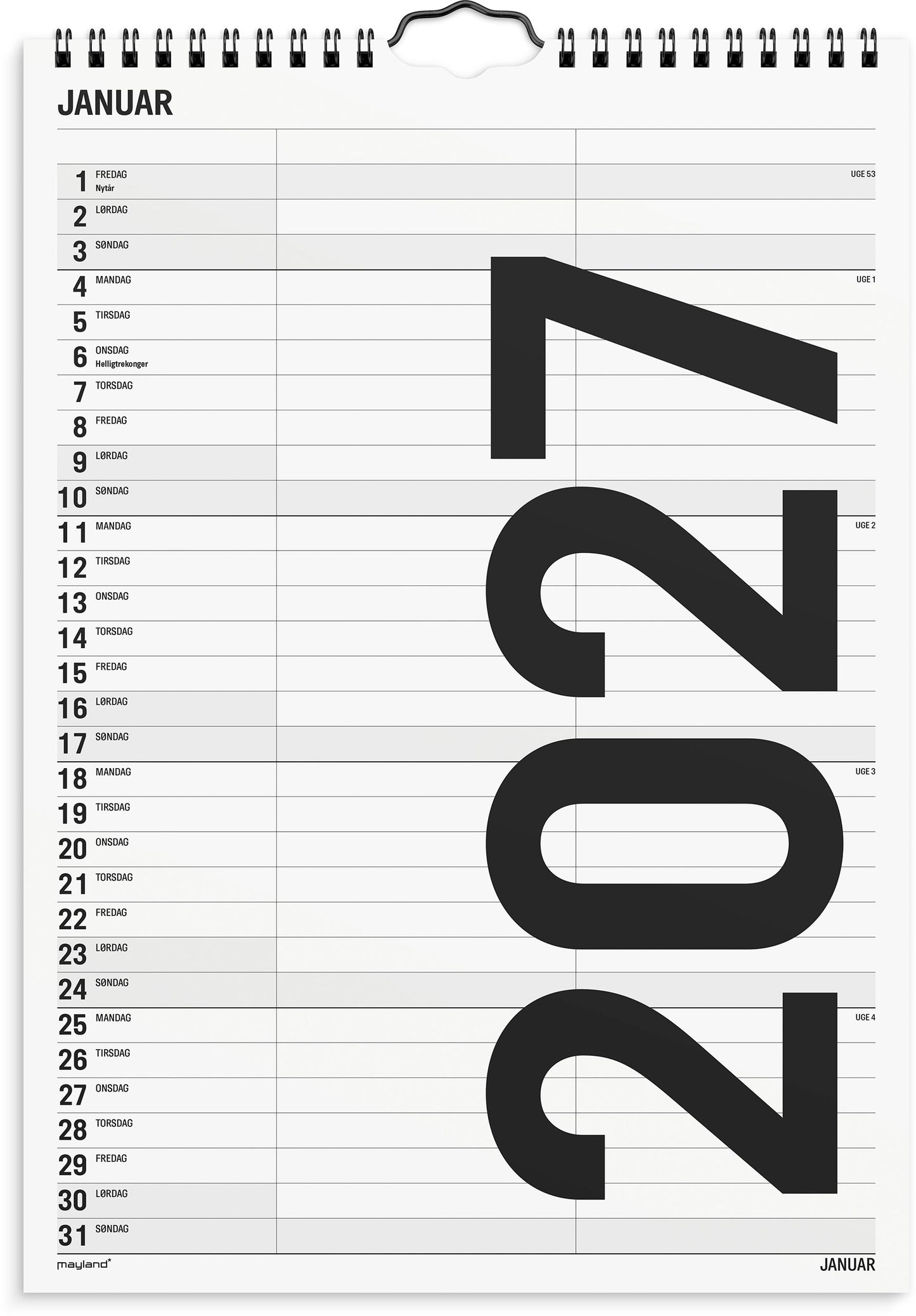 FAMILIEKALENDER BLACK AND WHITE 2 KOL. 2027