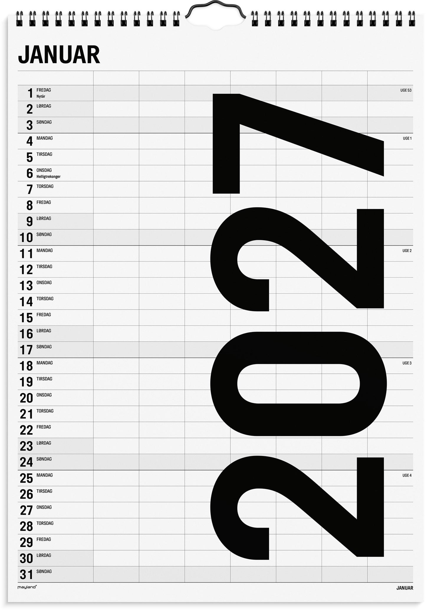 FAMILIEKALENDER BLACK AND WHITE 7 KOL. 2027
