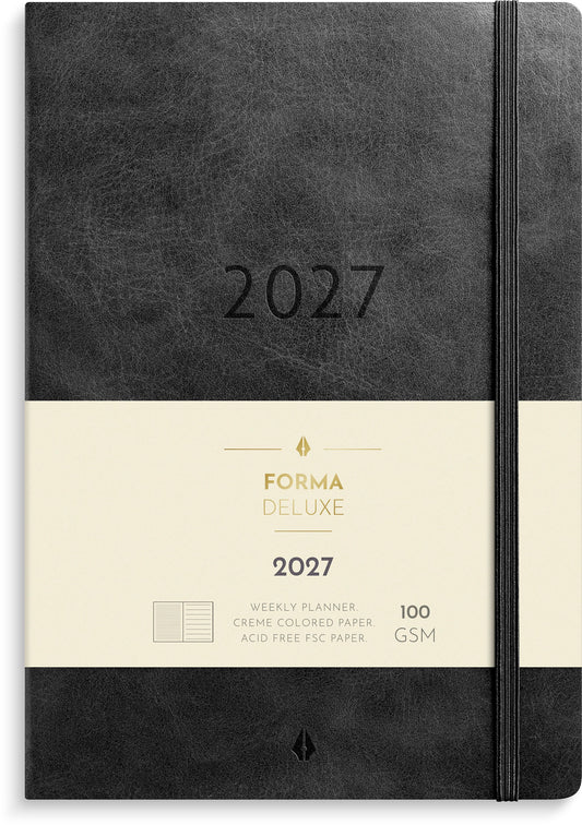 A5 FORMA DELUXE UGEKALENDER TVÆRF. SORT KUNSTSKIND 2027