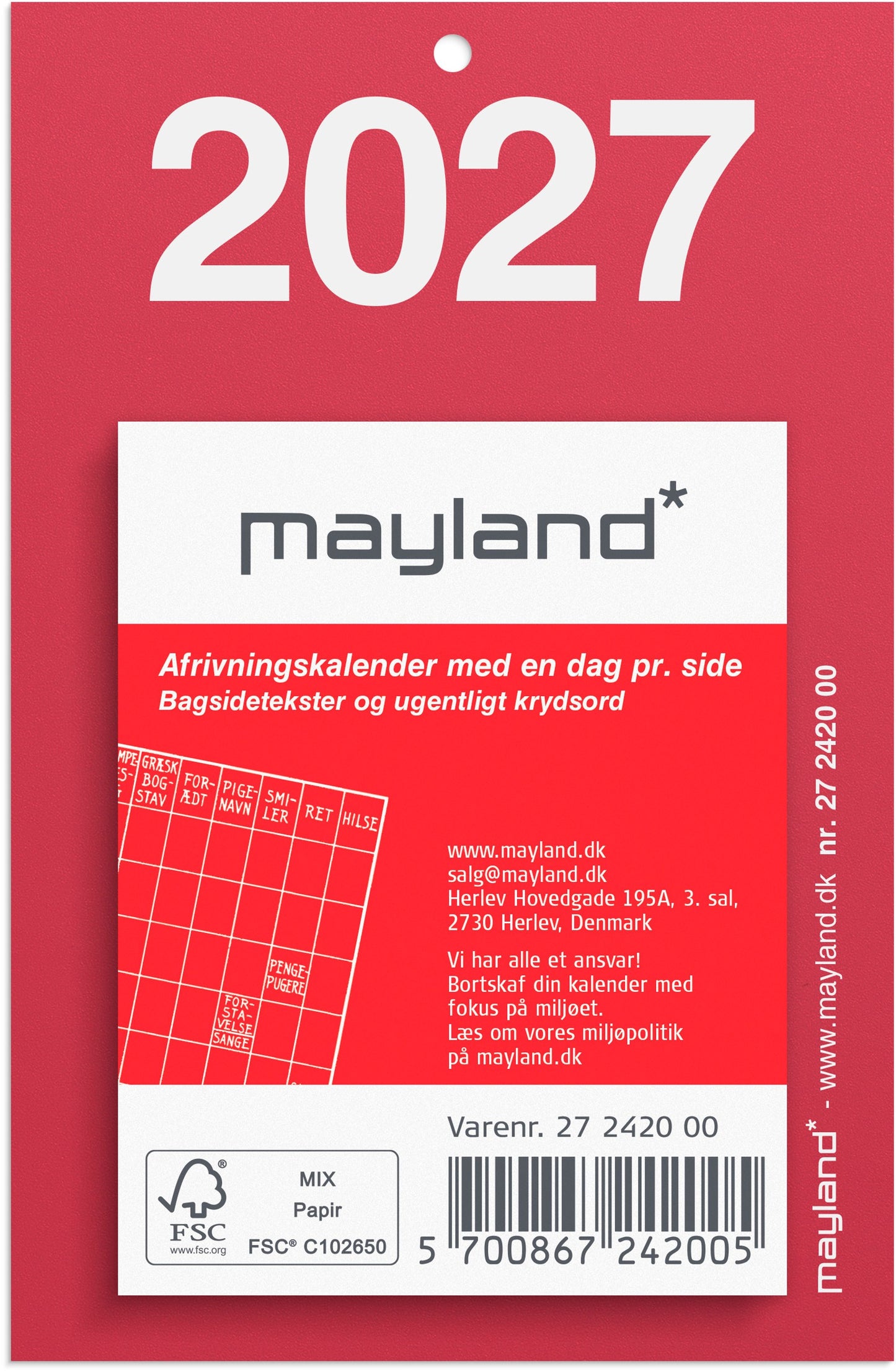 LILLE AFRIVNINGSKALENDER M/BAGSIDETEKST 2027