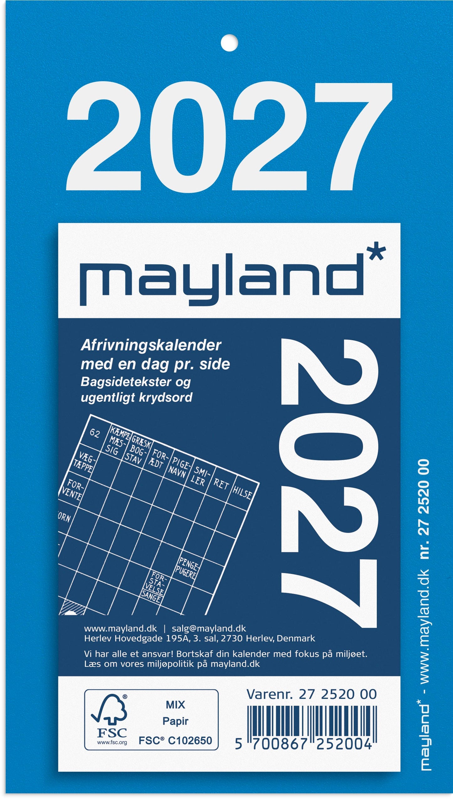 AFRIVNINGSKALENDER M/BAGSIDETEKST 2027