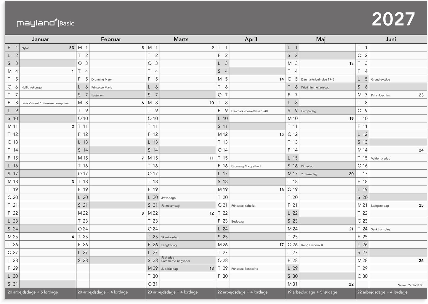 BASIC KONTORKALENDER A4 2027