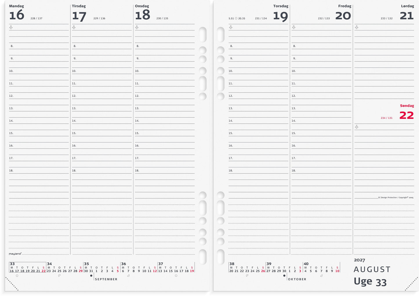 SYSTEM A5 UGEKALENDER HØJFORMAT REFILL 2027