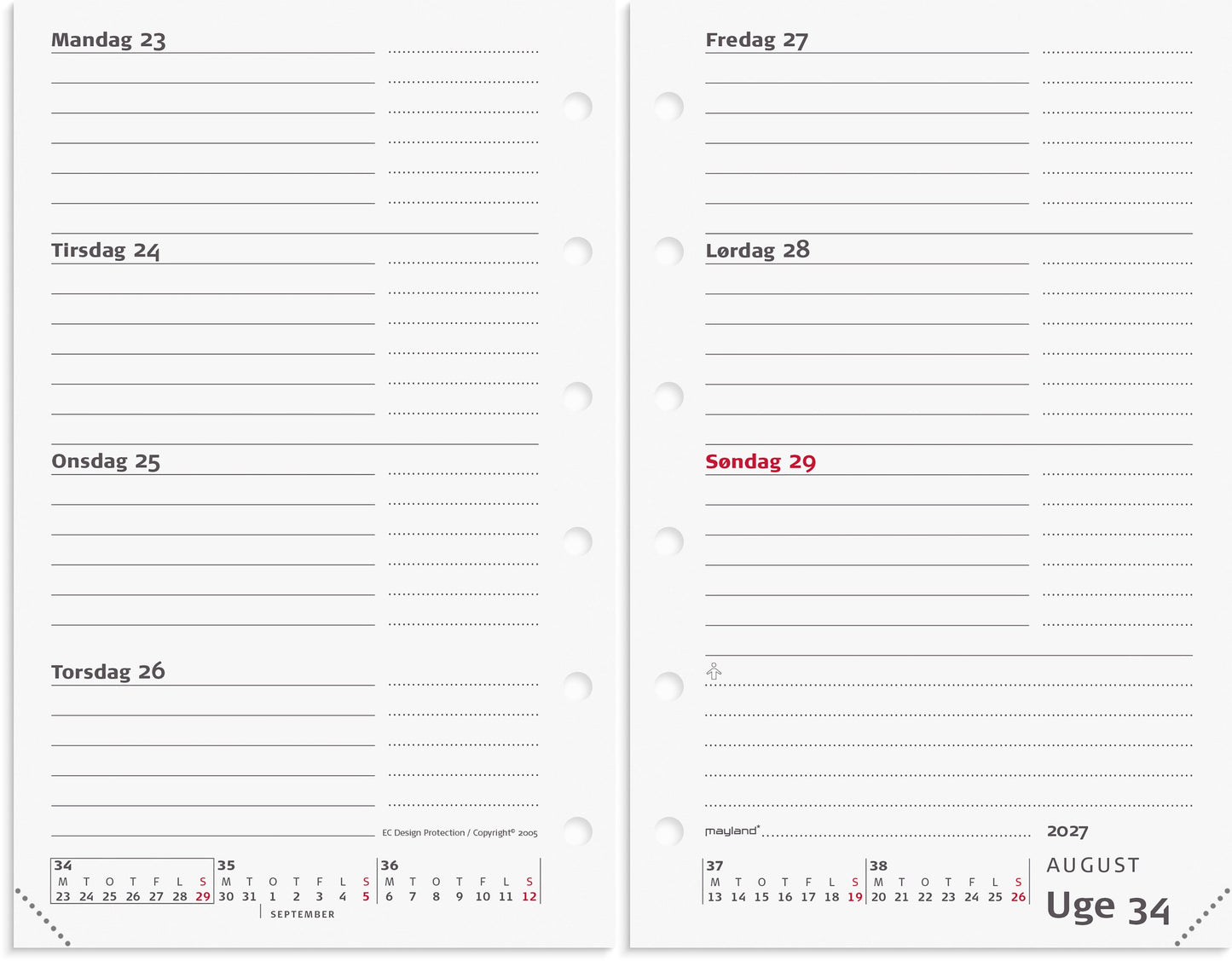 SYSTEM MINI UGEKALENDER TVÆRFORMAT REFILL 2027
