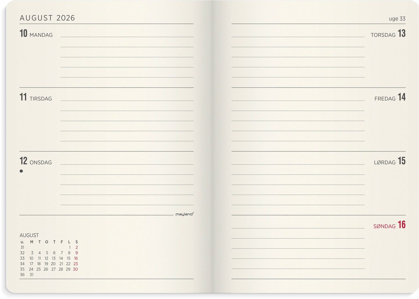 STUDIE A6 FORMA DELUXE UGEKALENDER TVÆRFORMAT BRUN KUNSTSKIND 2026/2027