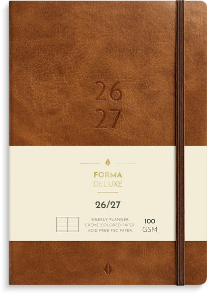 STUDIE A5 FORMA DELUXE UGEKALENDER TVÆRFORMAT BRUN KUNSTSKIND 2026/2027