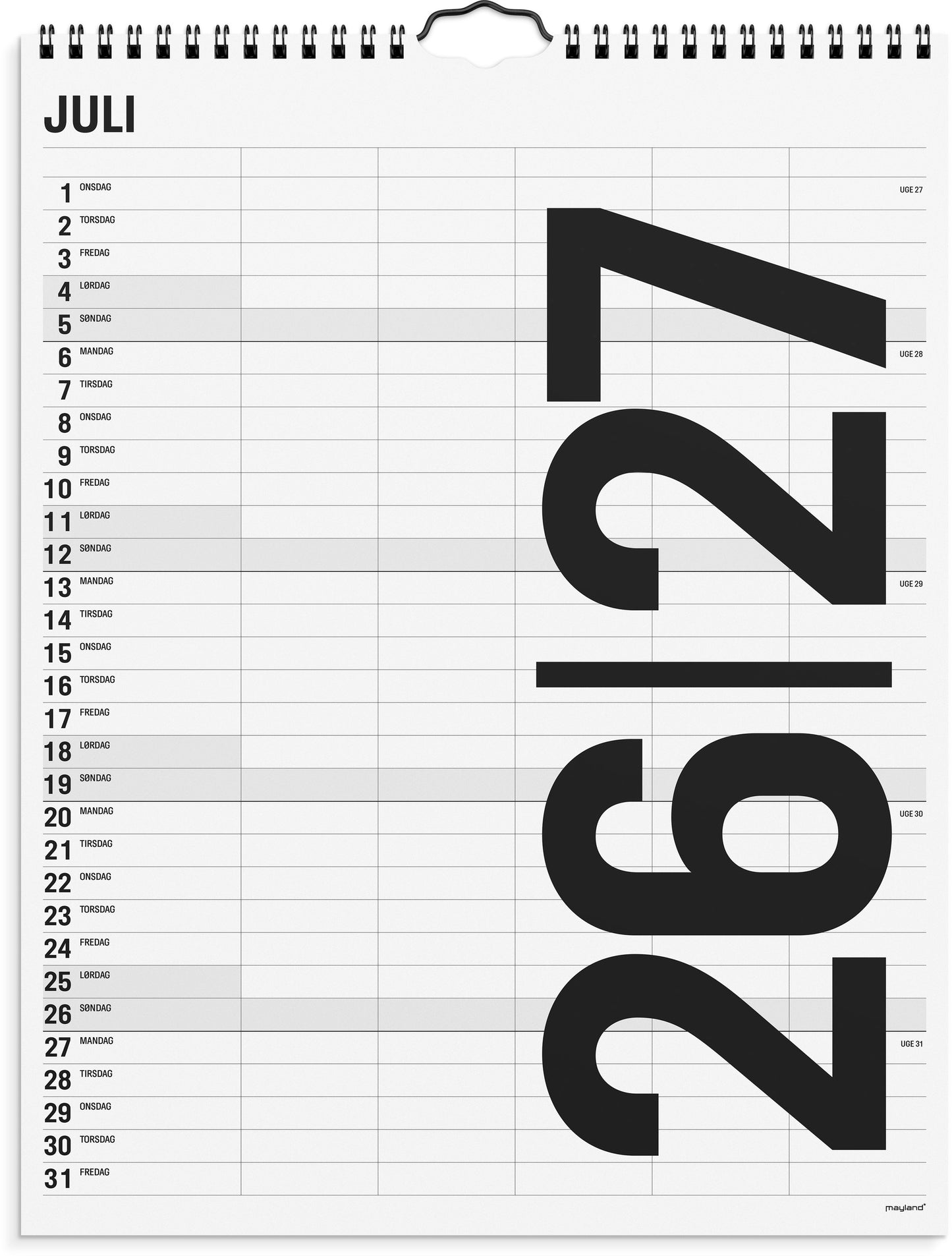 STUDIE FAMILIEKALENDER BLACK AND WHITE 5 KOL. 2026/2027
