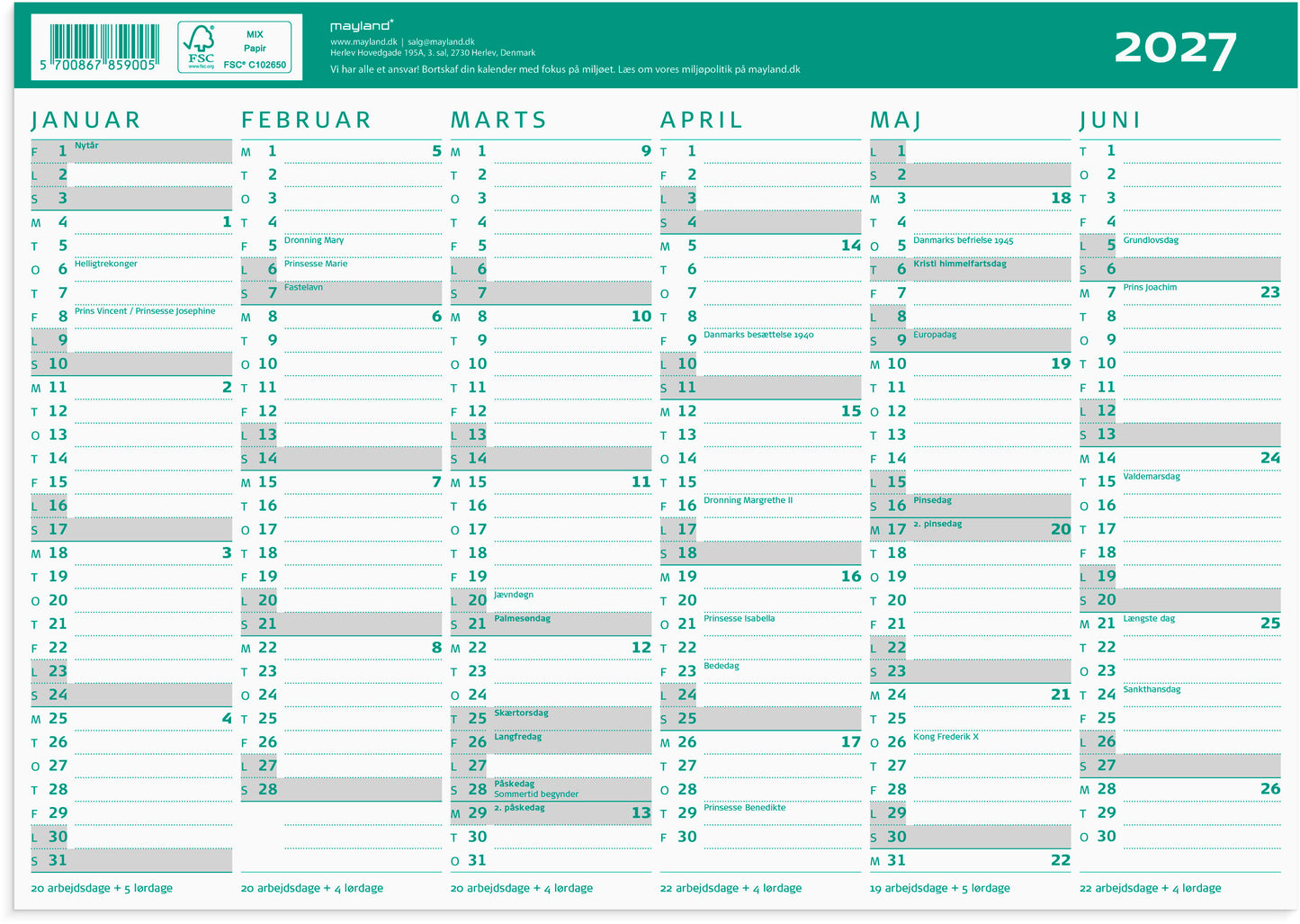 STUDIE KARTONKALENDER A4 2026/2027