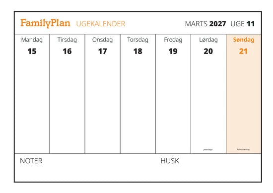 FAMILY PLAN ÅRSKALENDER 2027  BLOK