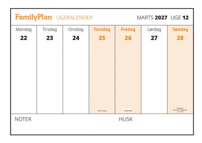 FAMILY PLAN ÅRSKALENDER 2027  BLOK