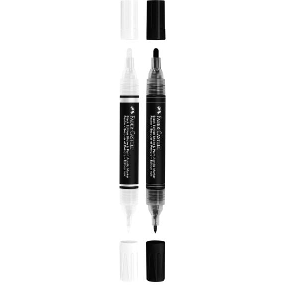 FABER CASTELL BLACK ED SHAKE&PAINT ACRYLIC MARKER 2 BLACK&WHITE