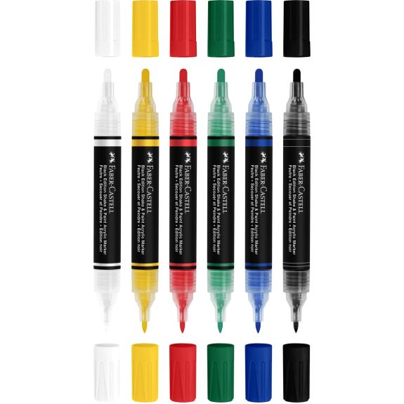 FABER CASTELL BLACK EDITION SHAKE & PAINT ACRYLIC MARKER 6 ASS. CLASSIC