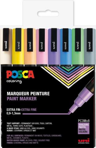 PAINTMARKER UNI POSCA ETUI PC3M 8 PASTEL