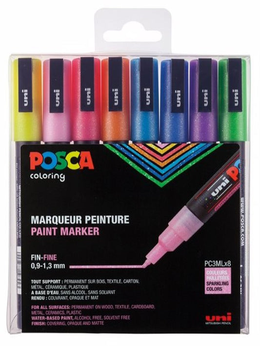 PAINTMARKER UNI POSCA ETUI PC3-8 GLITTER
