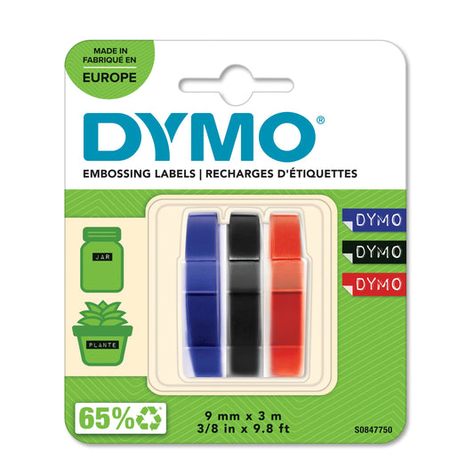 DYMO TAPE 3D 9MMX3M 3-PACK ASS. RØD SORT BLÅ