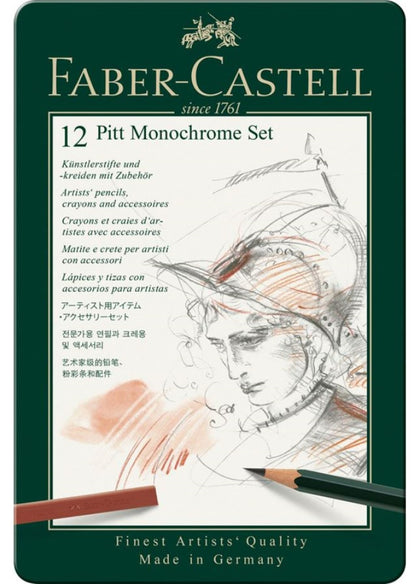 FABER PITT MONOCHROME 12 STK I METALÆSKE