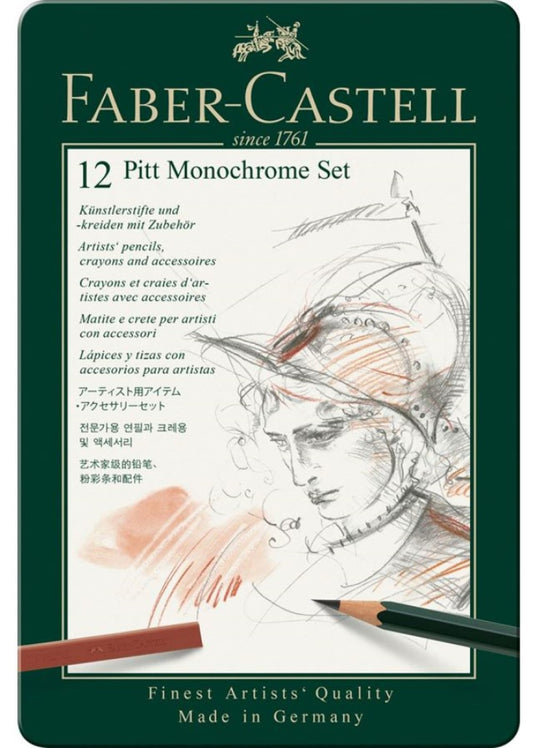 FABER PITT MONOCHROME 12 STK I METALÆSKE