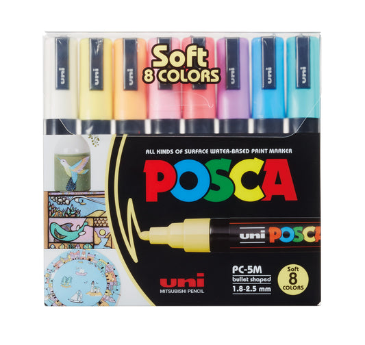 UNI POSCA PC-5M SOFT COLOR SÆT MED 8 STK