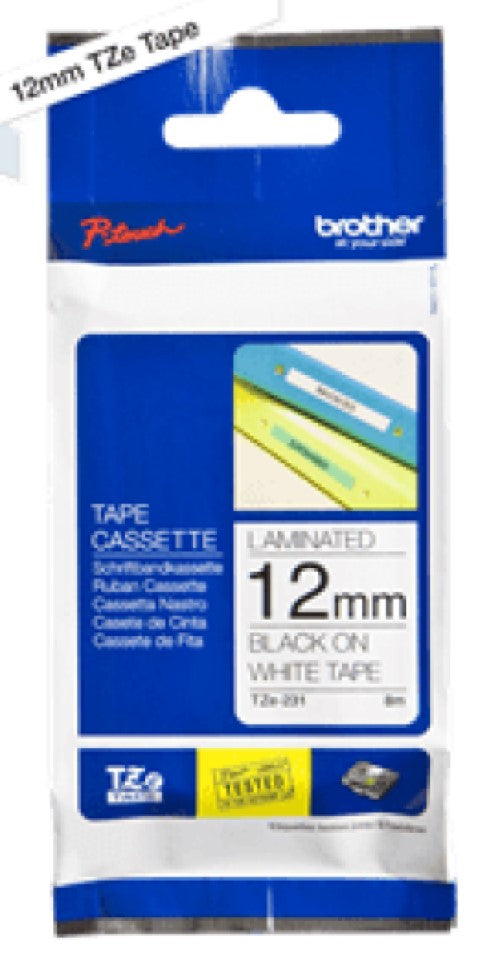 BROTHER TZE TAPE 12X8 MM SORT/HVID