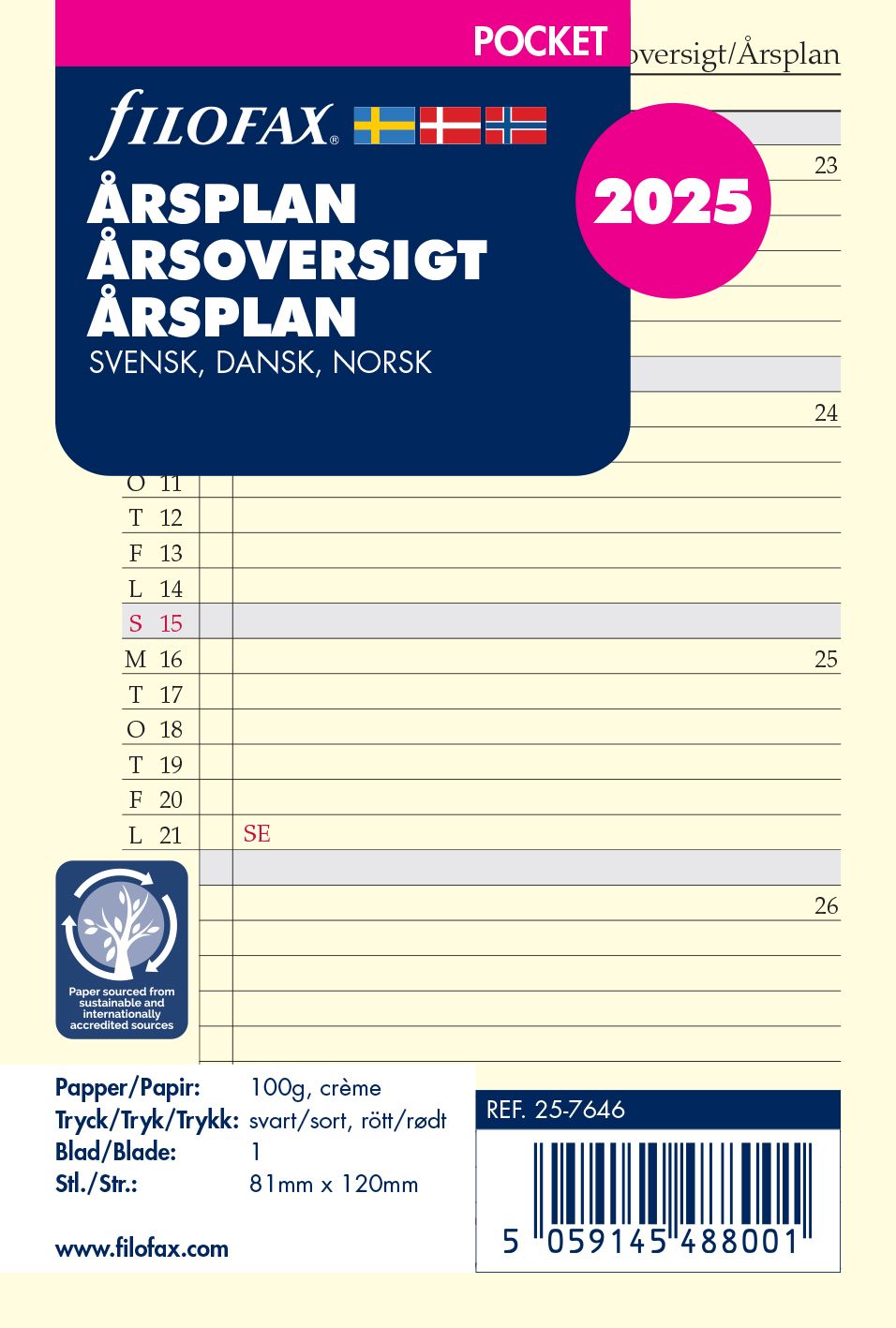 FILOFAX ÅRSOVERSIGT POCKET 2025