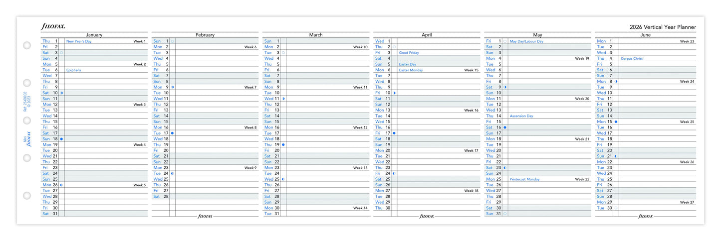 FILOFAX ÅRSOVERSIGT MINI VERTIKAL 2026 ENGELSK