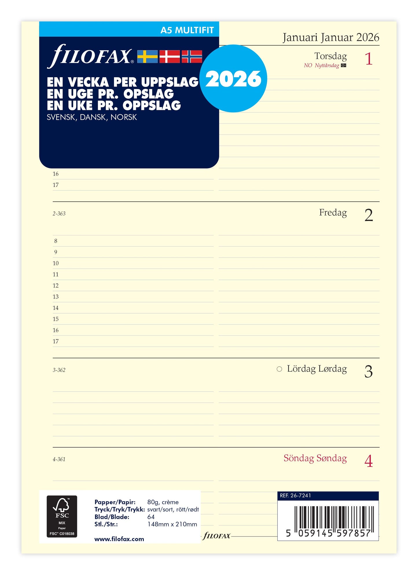 FILOFAX REFILL 1 UGE PR. OPSLAG A5 2026