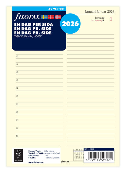 FILOFAX REFILL 1 DAG PR. SIDE A5 2026