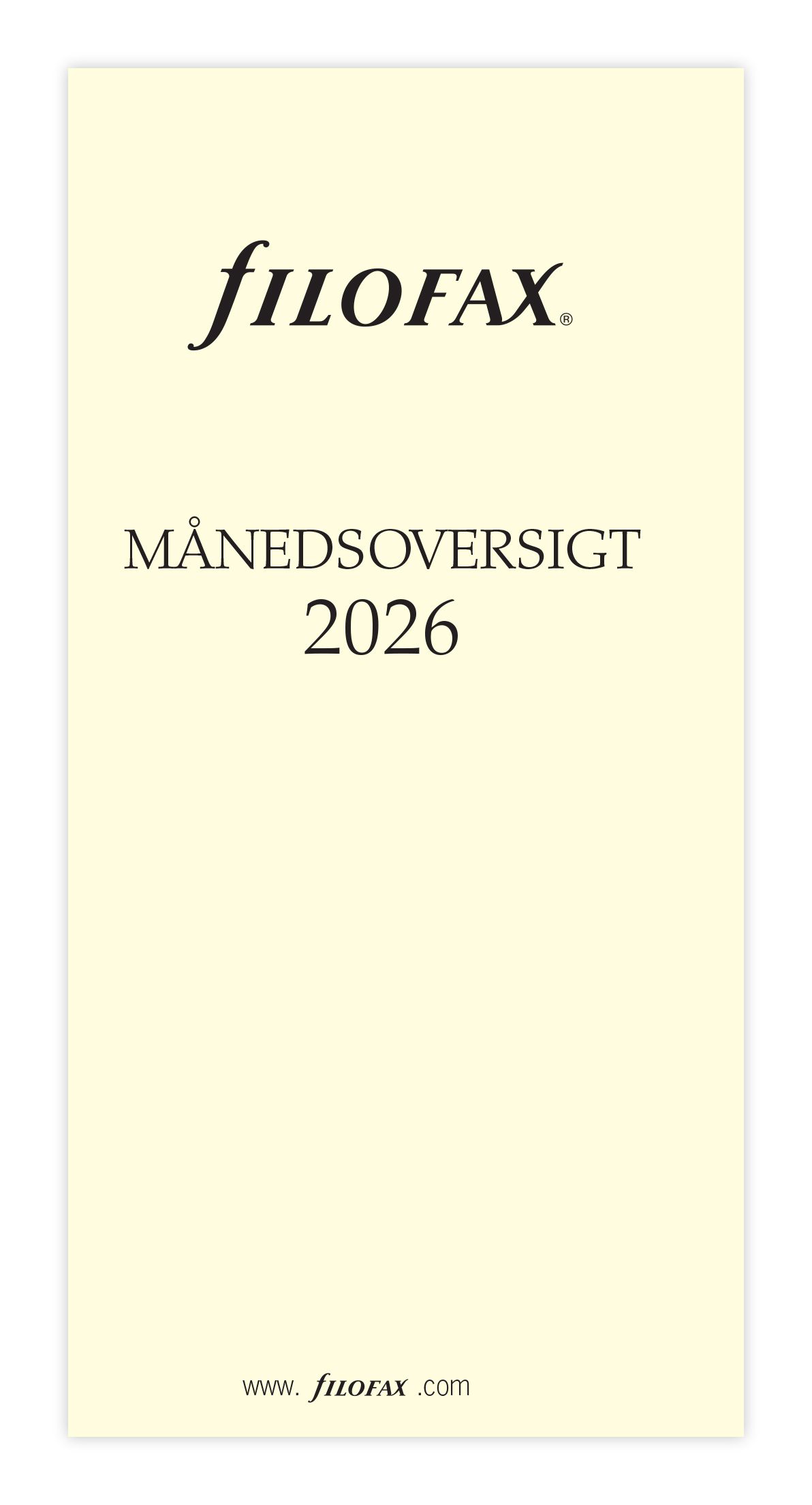 FILOFAX REFILL MÅNEDSOVERSIGT PERSONAL 2026