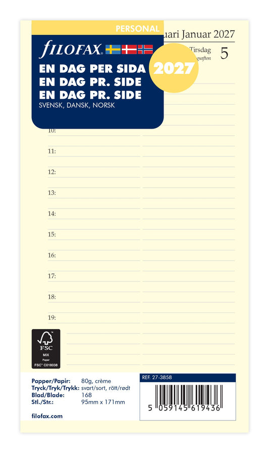 FILOFAX REFILL PERSONAL EN DAG PR: SIDE 2027