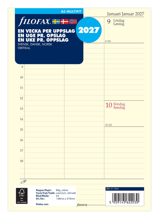 FILOFAX REFILL EN UGE PR. OPSLAG A5 2027