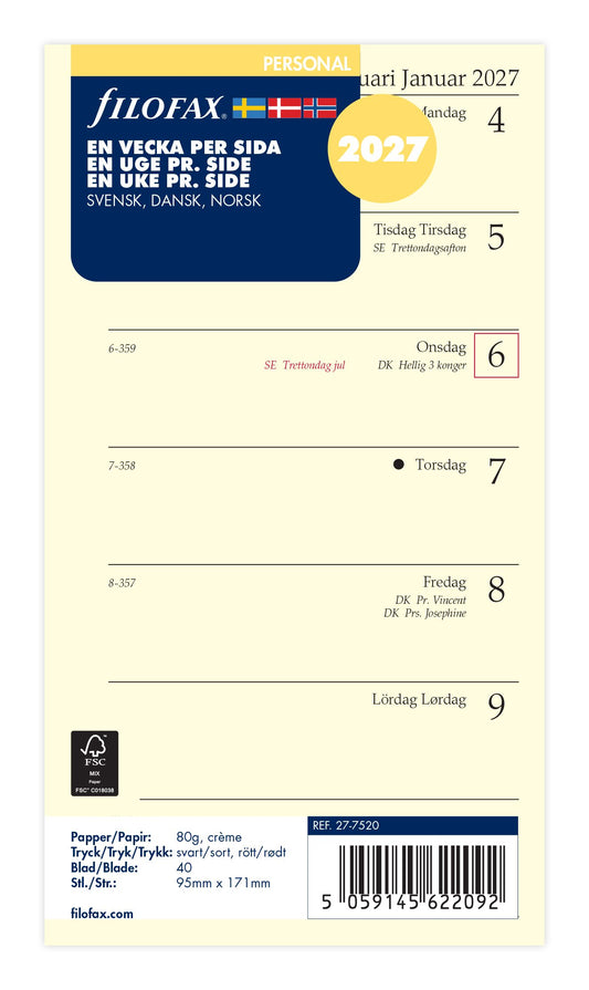FILOFAX REFILL EN UGE PR SIDE PERSONAL 2027