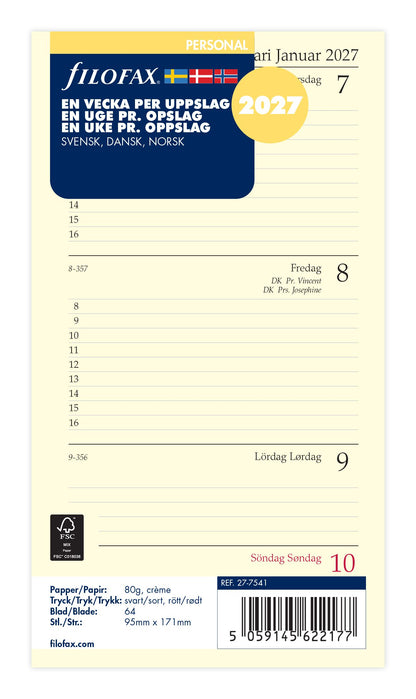 FILOFAX REFILL EN UGE PR OPSLAG PERSONAL 2027