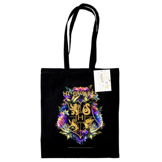 HARRY POTTER HOGWARTS CREST BLACK TOTE BAG